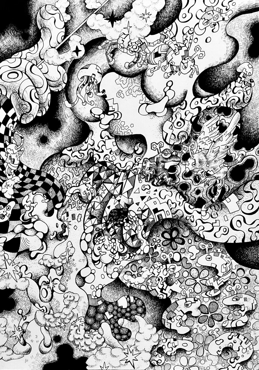 デジタルA4サイズのモノクロイラストを制作します 緻密なモノクロイラスト（デジタル）機械×生き物、独特な世界観 イメージ5