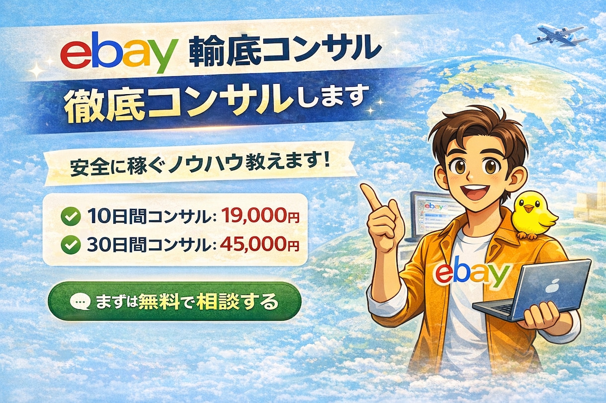 eBay輸出、徹底コンサルします 経験ベースの実践ノウハウで「安全に・確実に」eBayを伸ばす イメージ1