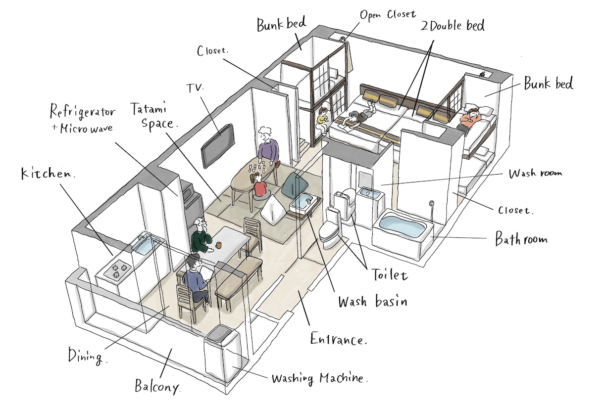 手書きで温かみのある俯瞰図作成します ホテルやお店、オフィスの内装のイメージに イメージ1