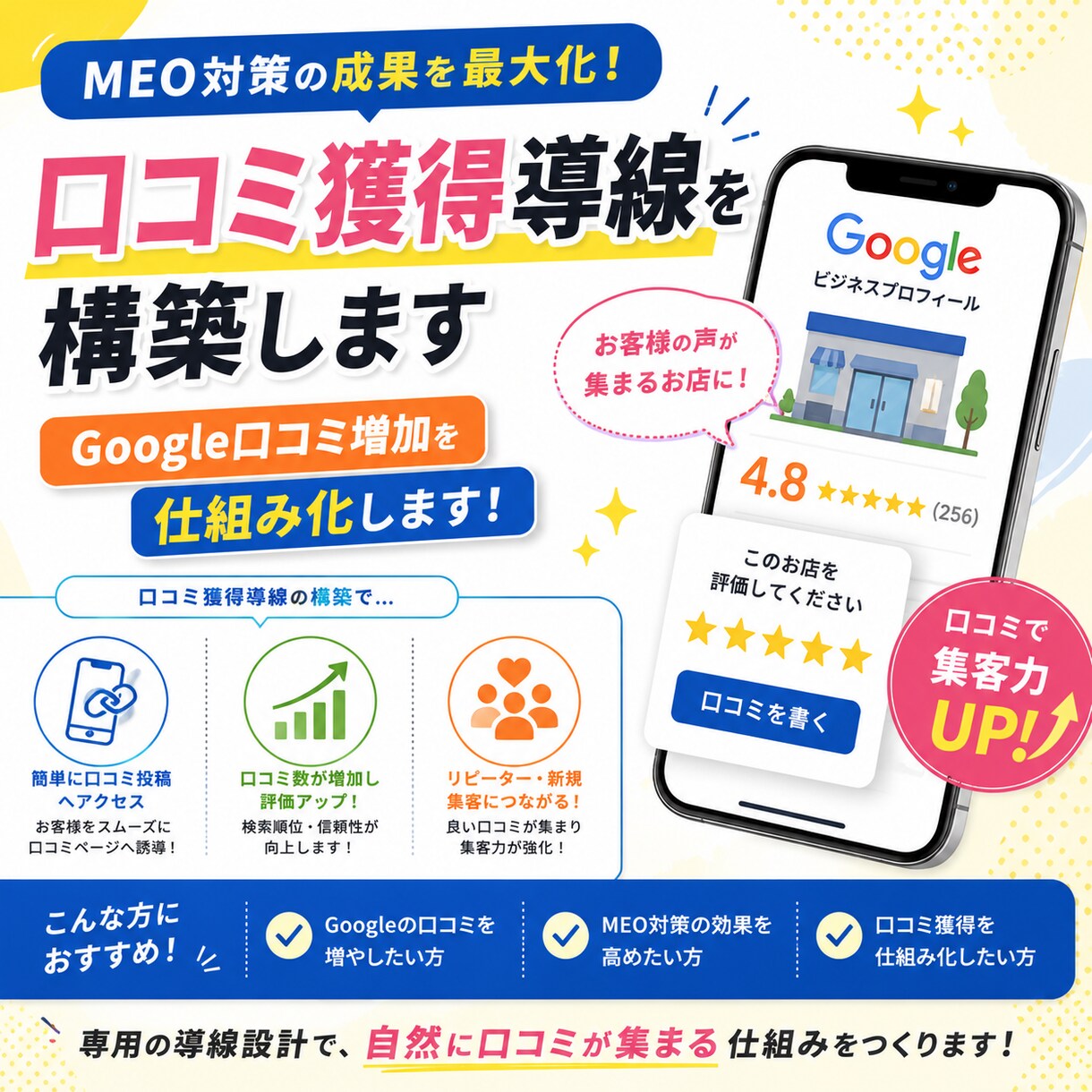 MEO対策向け口コミ獲得導線を構築します Google口コミ増加を仕組み化します イメージ1