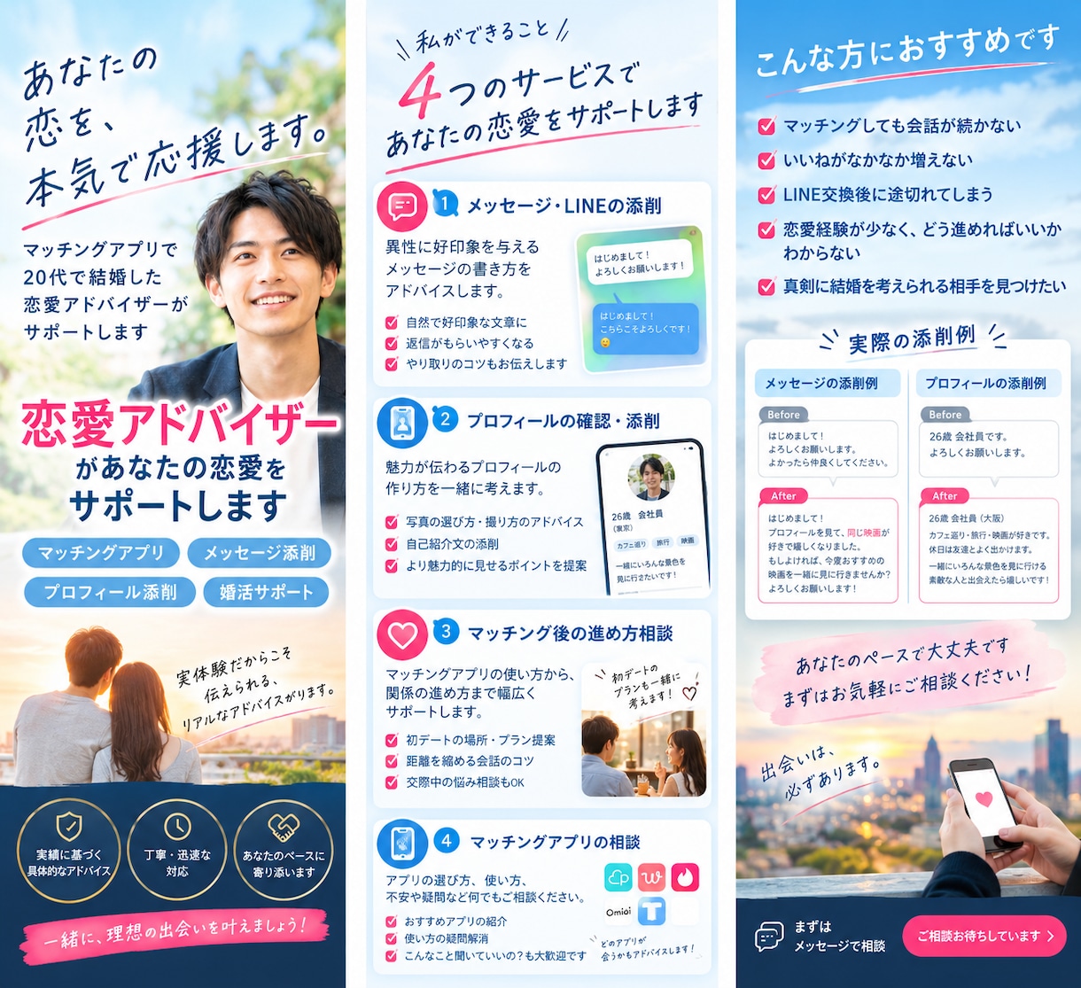 マッチングアプリのLINE添削します マッチングアプリ結婚経験者がメッセージ・LINEを添削します イメージ2