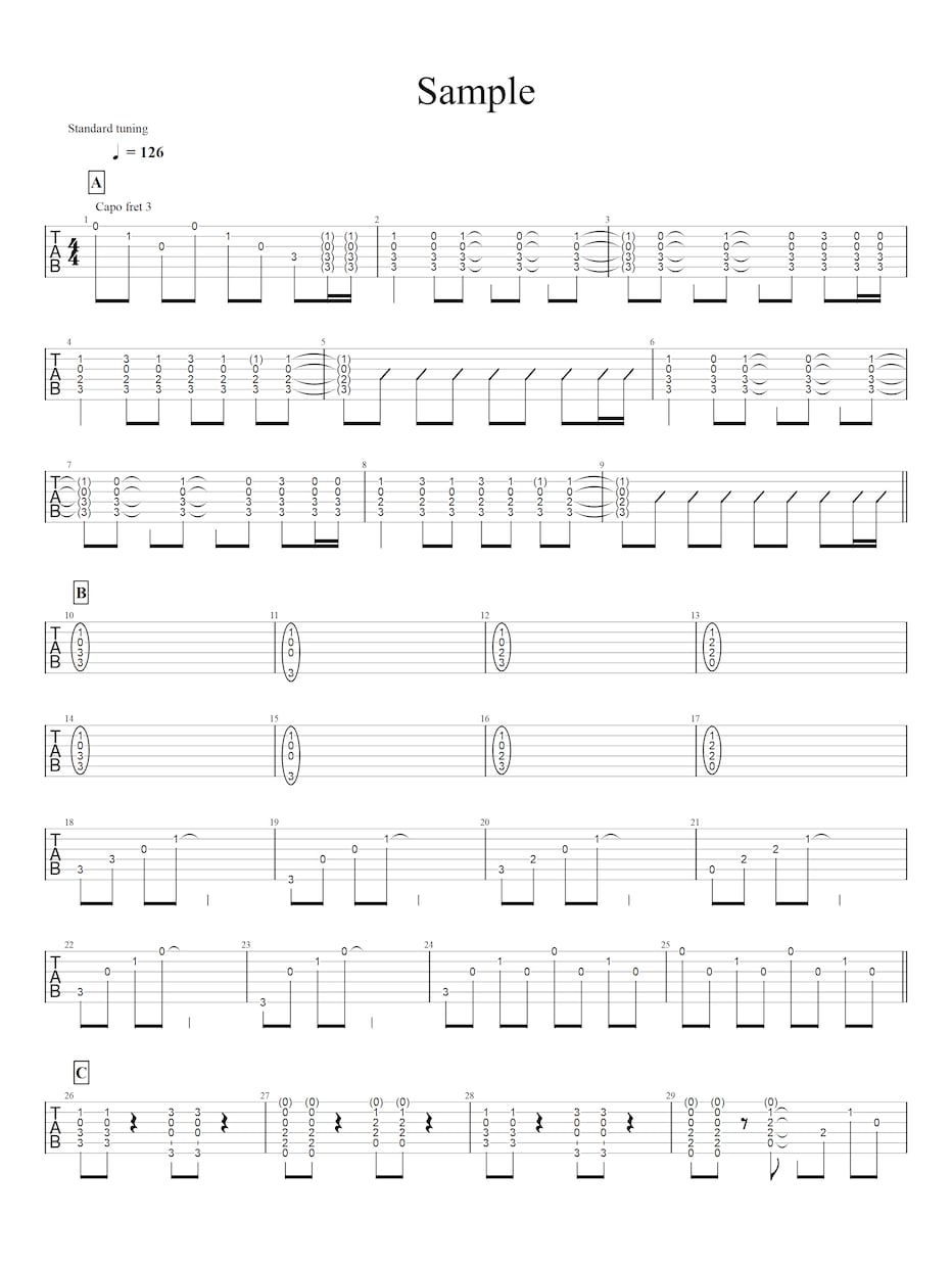 ギター(ベース)の採譜を承ります 絶対音感のギタリストが高品質なTAB譜を制作 イメージ3
