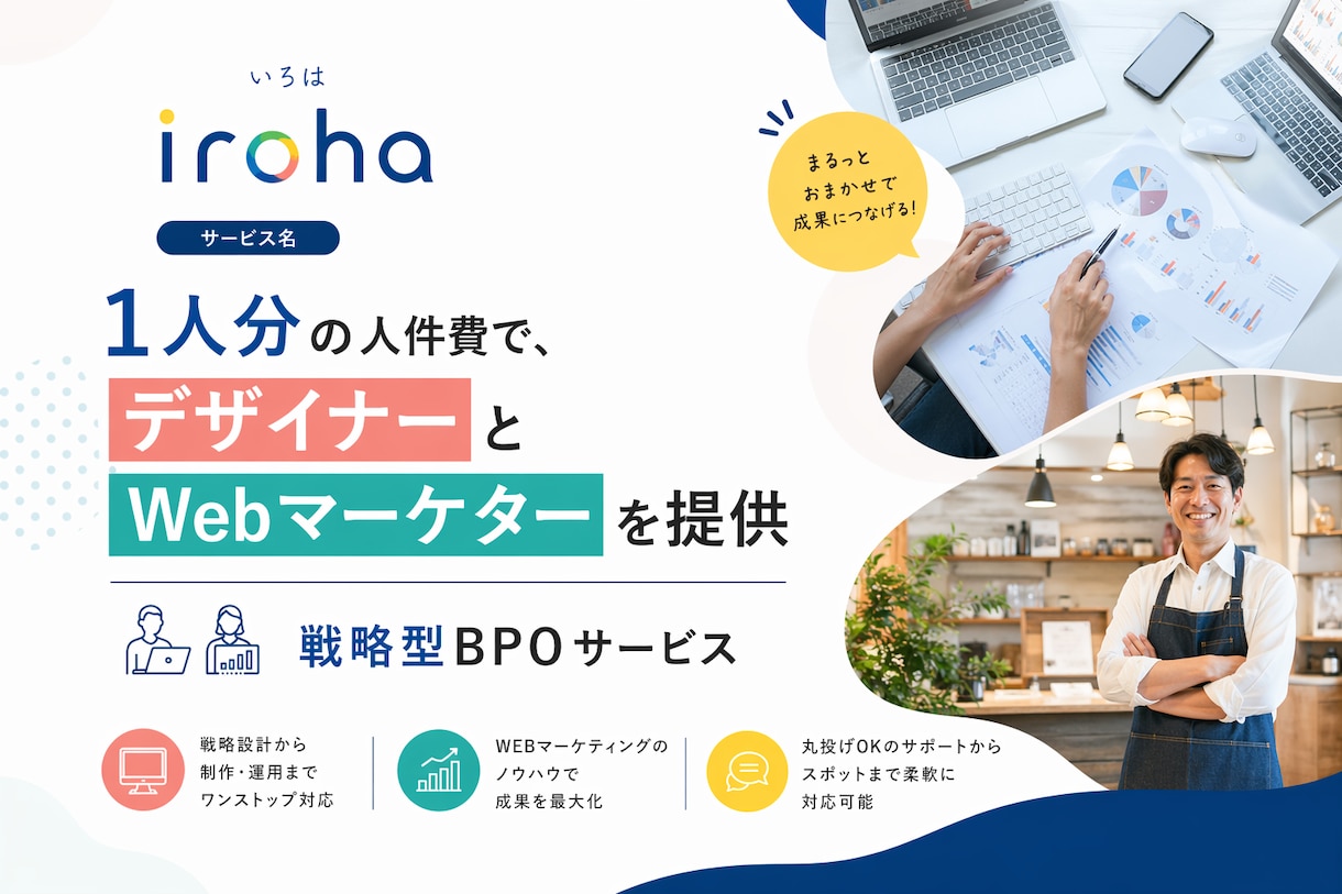1人分でマーケターとデザイナーを提供します デザイナーとマーケターとディレクターをワンセットに イメージ1