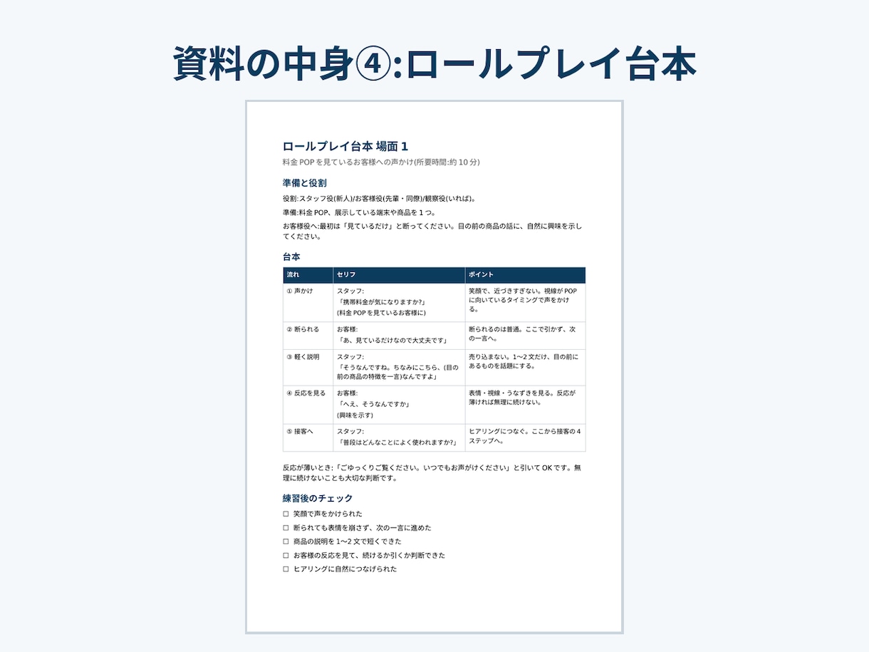 携帯ショップ新人の声かけ研修資料を納品します 店長さん向け。現役の携帯販売スタッフが作った資料 イメージ4
