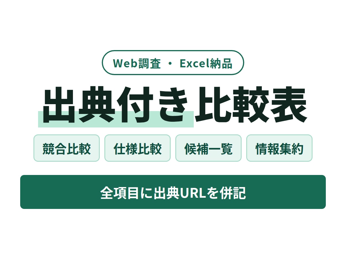 競合5社を調査して出典付き比較表を作成します 一次情報を優先｜5社5項目までExcel＋要点メモ イメージ1