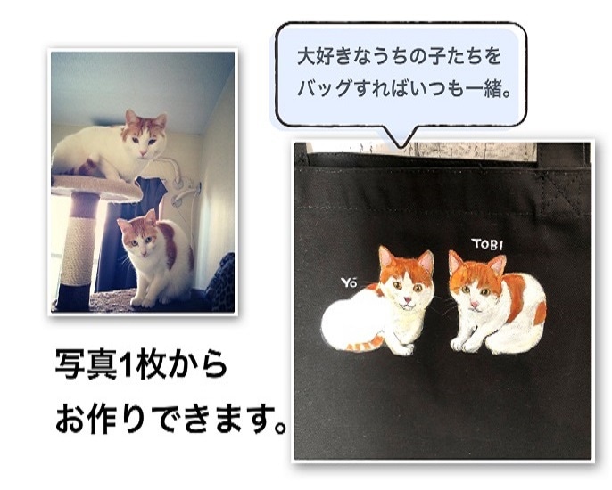 ペット似顔絵お散歩バッグ黒Sサイズ手描き制作します 写真1枚からペット似顔絵師が手描きでお散歩バッグ制作します イメージ5