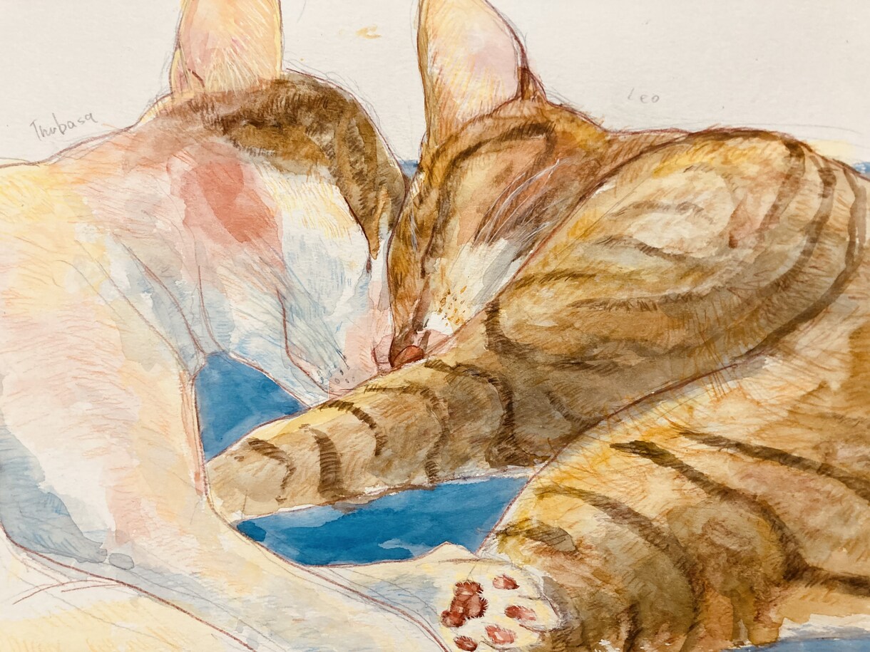 水彩画と色鉛筆で絵本調な似顔絵を作成いたします 大切なペットや家族、カップルの似顔絵（写真模写）を描きます イメージ1
