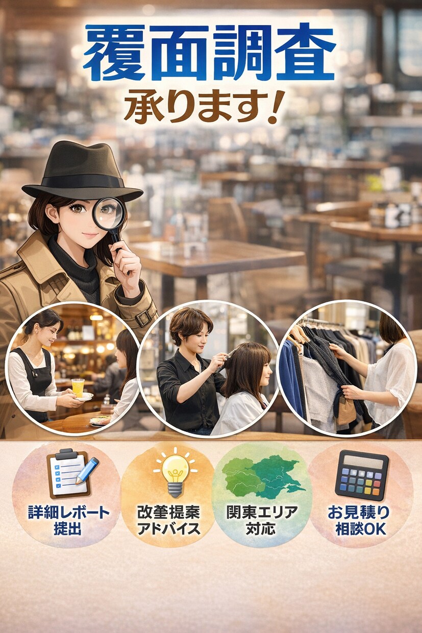 覆面調査のお仕事を受付ます 飲食店・美容室・小売店等の接客・サービス品質を調査します。 イメージ1