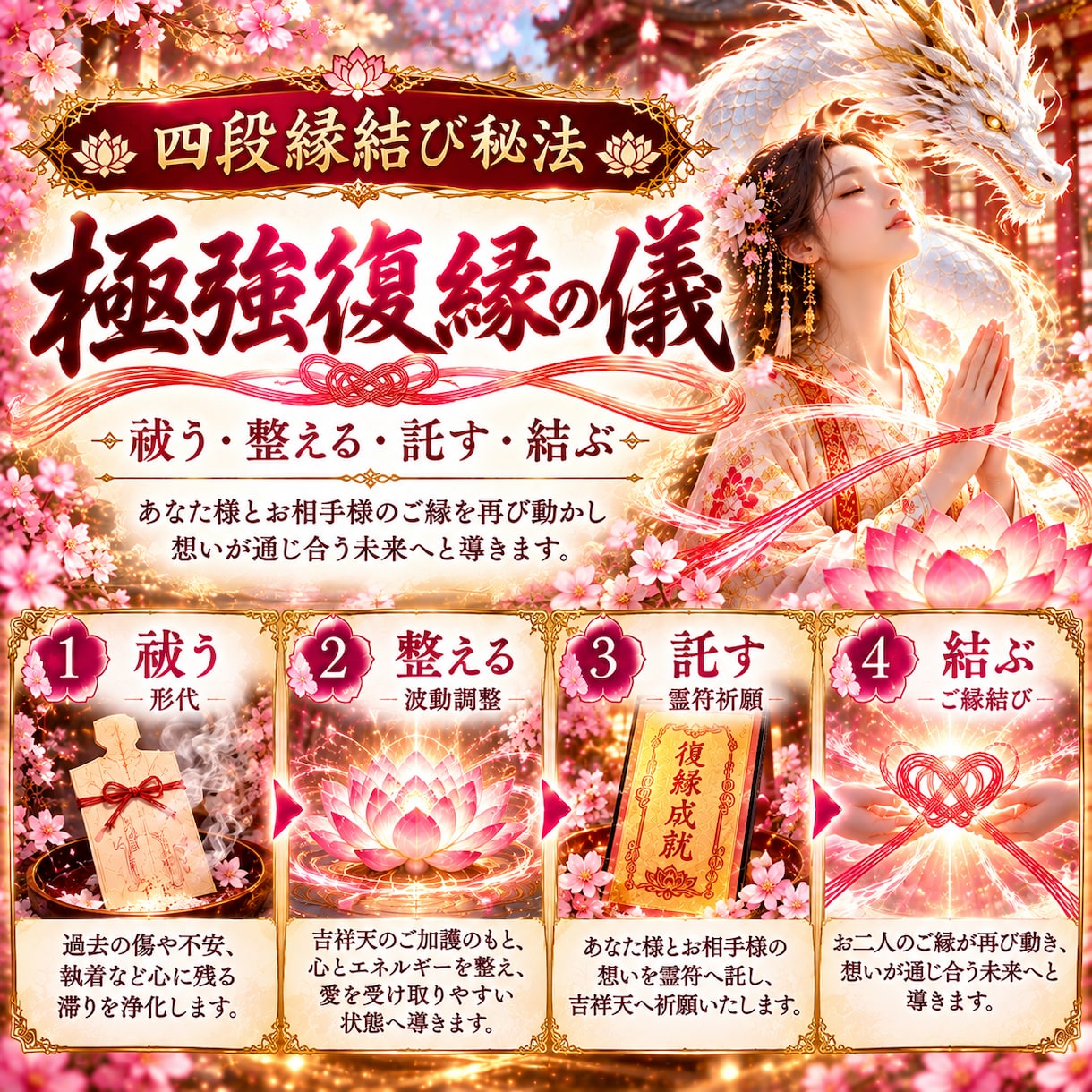 もう一度あの人と結ばれたい…祈祷師が叶えます あなただけの特別祈願を四段階に分けて心を込めて祈願いたします イメージ1