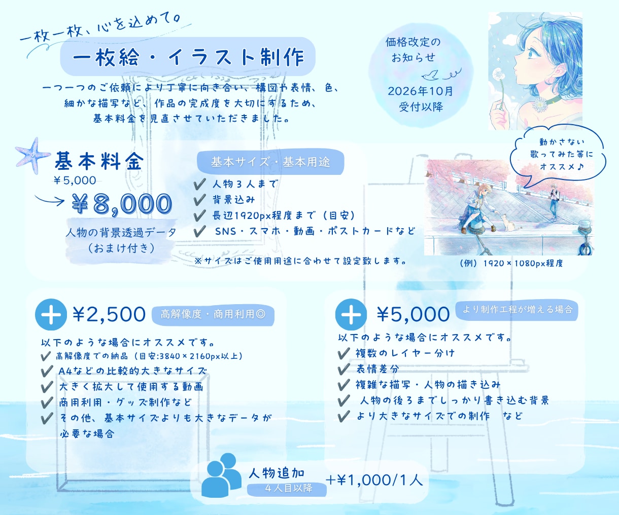華やかで目を引く一枚絵✨ご要望に応じて描きます あったか&爽やかなテイストが得意♪細かくオーダーできます！ イメージ2