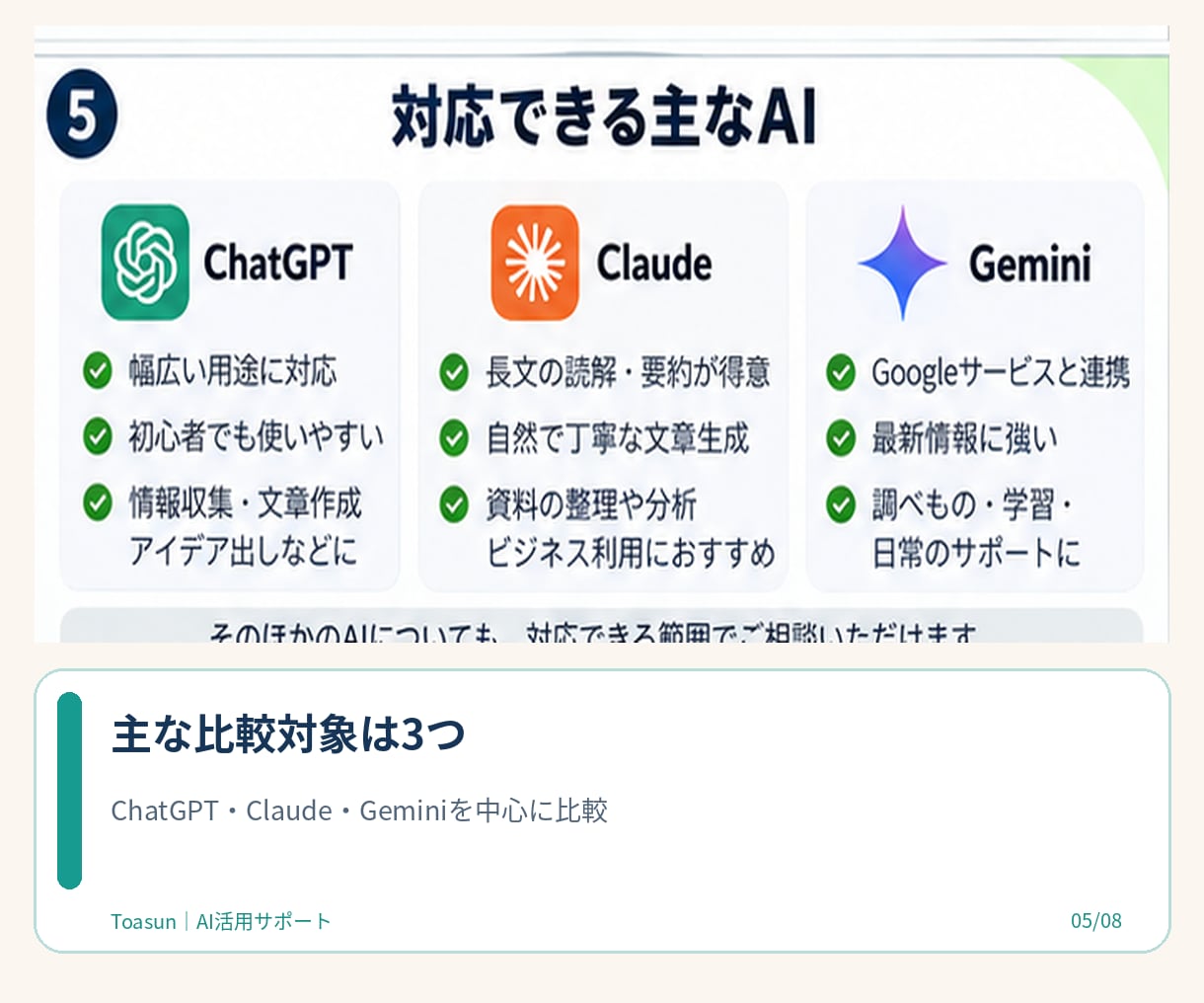 先着5名 あなたに合うAIを選びをお手伝いします ChatGPT・Claude・Geminiで迷う初心者の方へ イメージ5