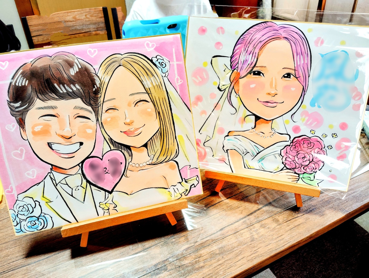 水彩とペンで温かい似顔絵を描きますます 世界に一枚！手描きの風合いが魅力の似顔絵色紙をお届けします イメージ1