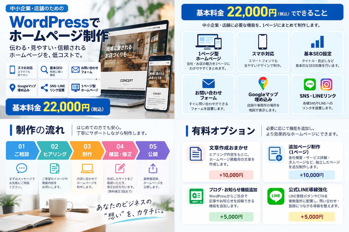 WordPressで集客につながるHPを制作します 個人事業・店舗向け｜スマホ対応・文章構成もサポート イメージ1