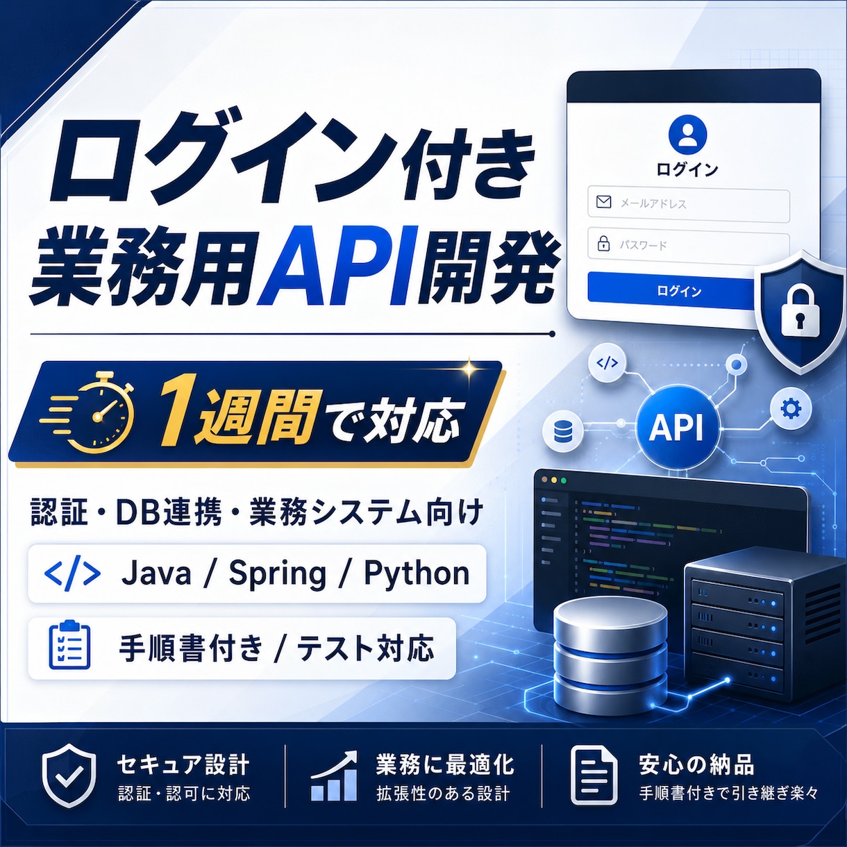 ログイン付きの業務用API、1週間で作ります 会員制サービスやアプリの「裏側」を、テスト・説明書つきで イメージ1