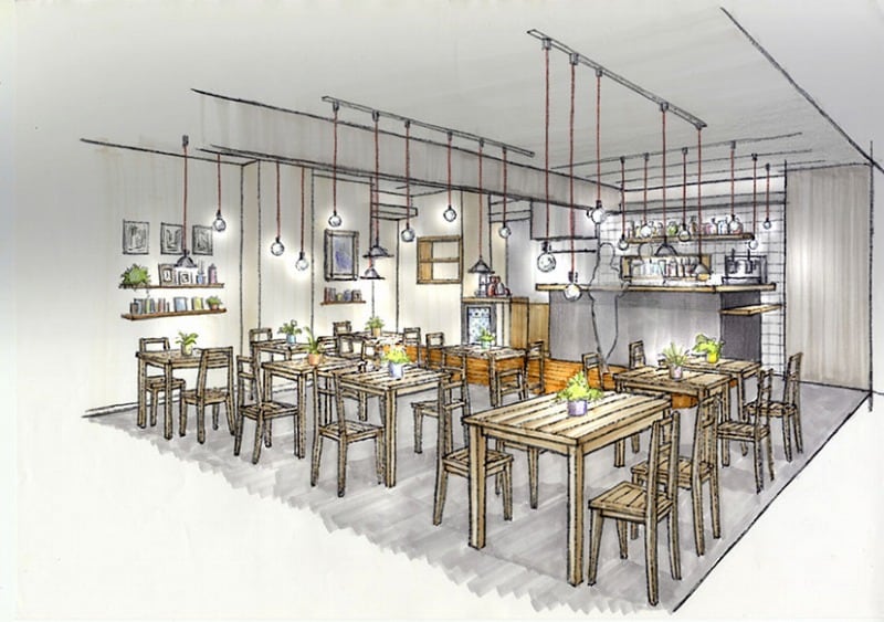 デジタル手描きマーカー調パース（店舗空間）描きます 図面、参考画像を元に魅力的な空間を描きます。 イメージ3
