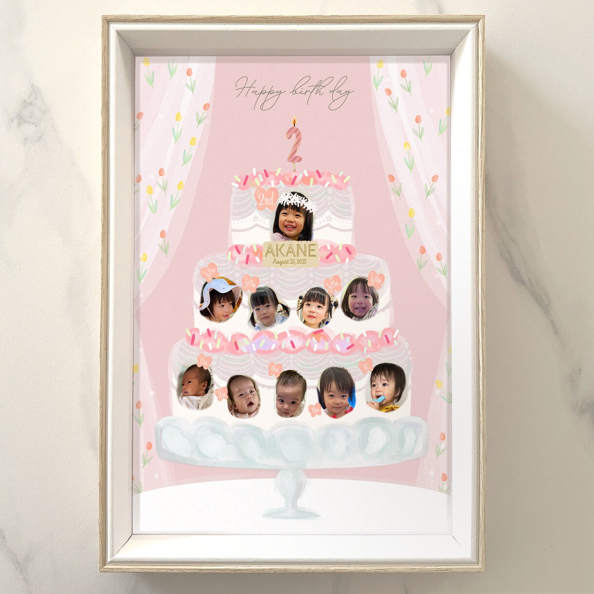 1歳のお誕生日にも◎バーステーポスターお作りします 可愛いチューリップ&ケーキのデザイン/女の子におすすめ◎ イメージ1