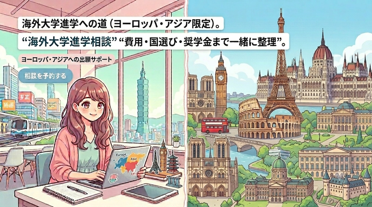 海外大学進学の国選び・奨学金相談に乗ります 費用・国選び・奨学金の不安を一緒に整理して海外進学へ イメージ1