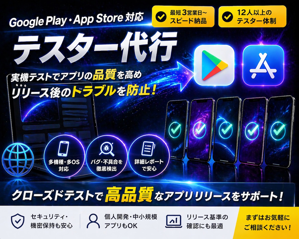 スマホアプリのテスター代行し（実機対応）ます 1端末500円・少数台テストOK イメージ1