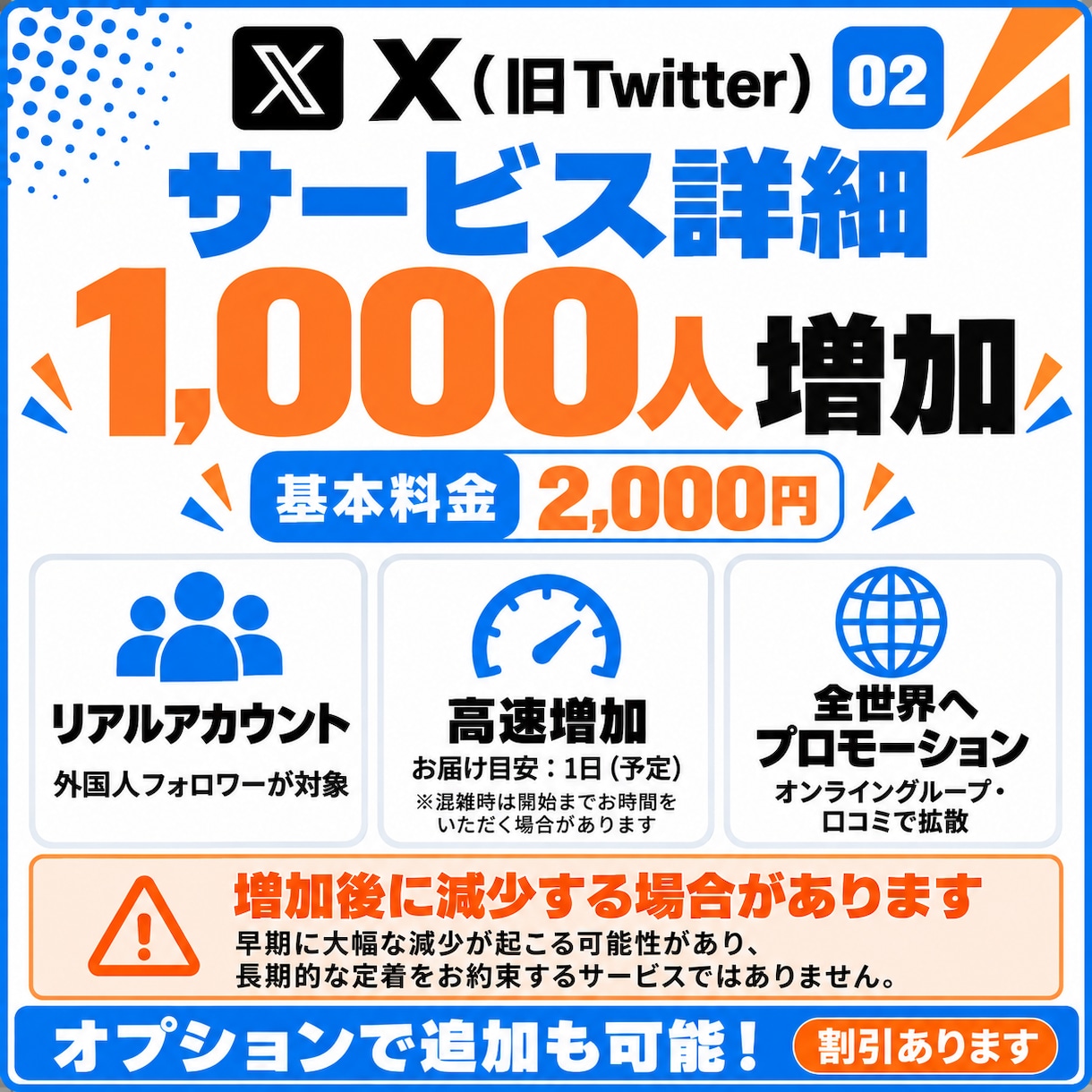 X 外国人フォロワー1,000人増やします リアルアカウントによる高速増加！オプション割引あります イメージ2