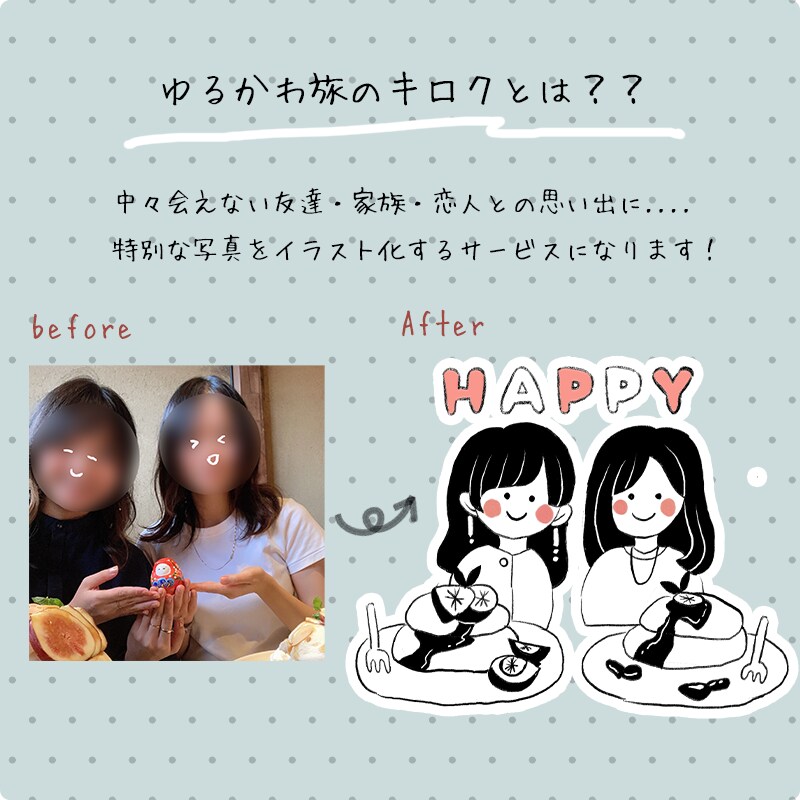 ゆるかわ旅の写真をイラスト化します コロナ禍でなかなか会えない家族・友人との思いで作りに＊ イメージ2