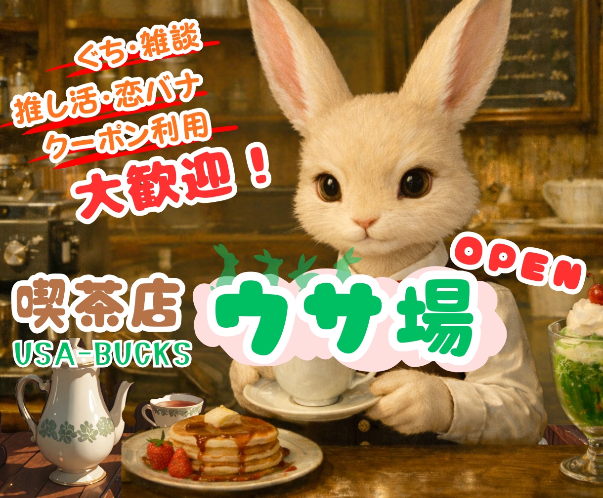 うさぎの癒しの喫茶店✨"ウサ場"Open！癒します NG無し☺️愚痴/雑談/推し活/恋バナなどなんでも聞きます✨ イメージ1
