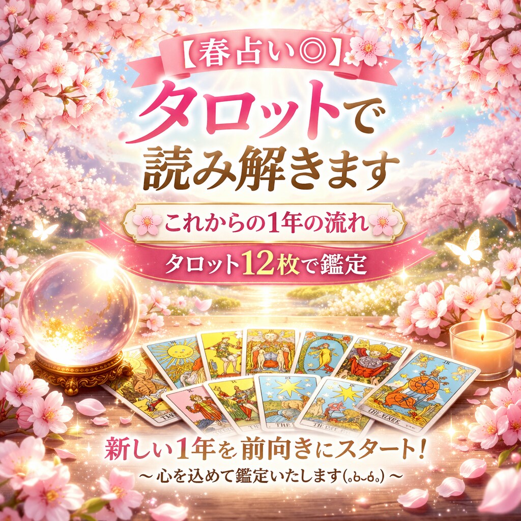 春占い◎ タロットで読み解きます これからの1年をタロット12枚を使って占います。 イメージ1