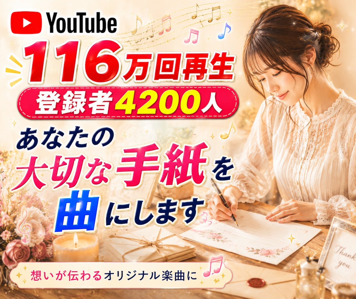 あなたの大切な手紙を曲にします あなたの感動を、あたたかな曲にして、未来へ残しましょう☆ イメージ1