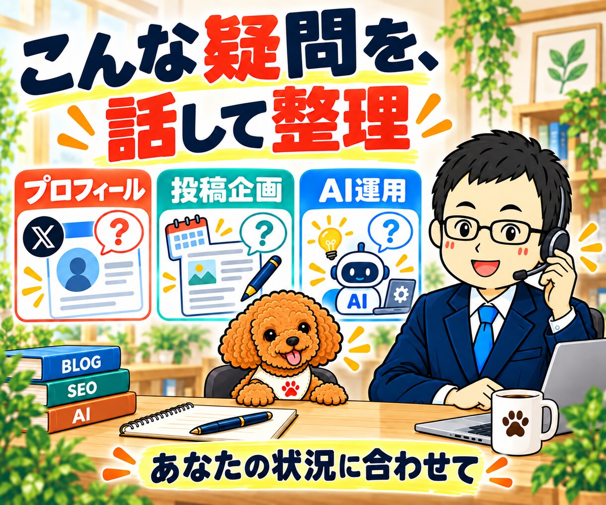 X集客・AI自動投稿の悩みを電話で整理します プロフィール・投稿企画・運用設計を目的に合わせて相談 イメージ2