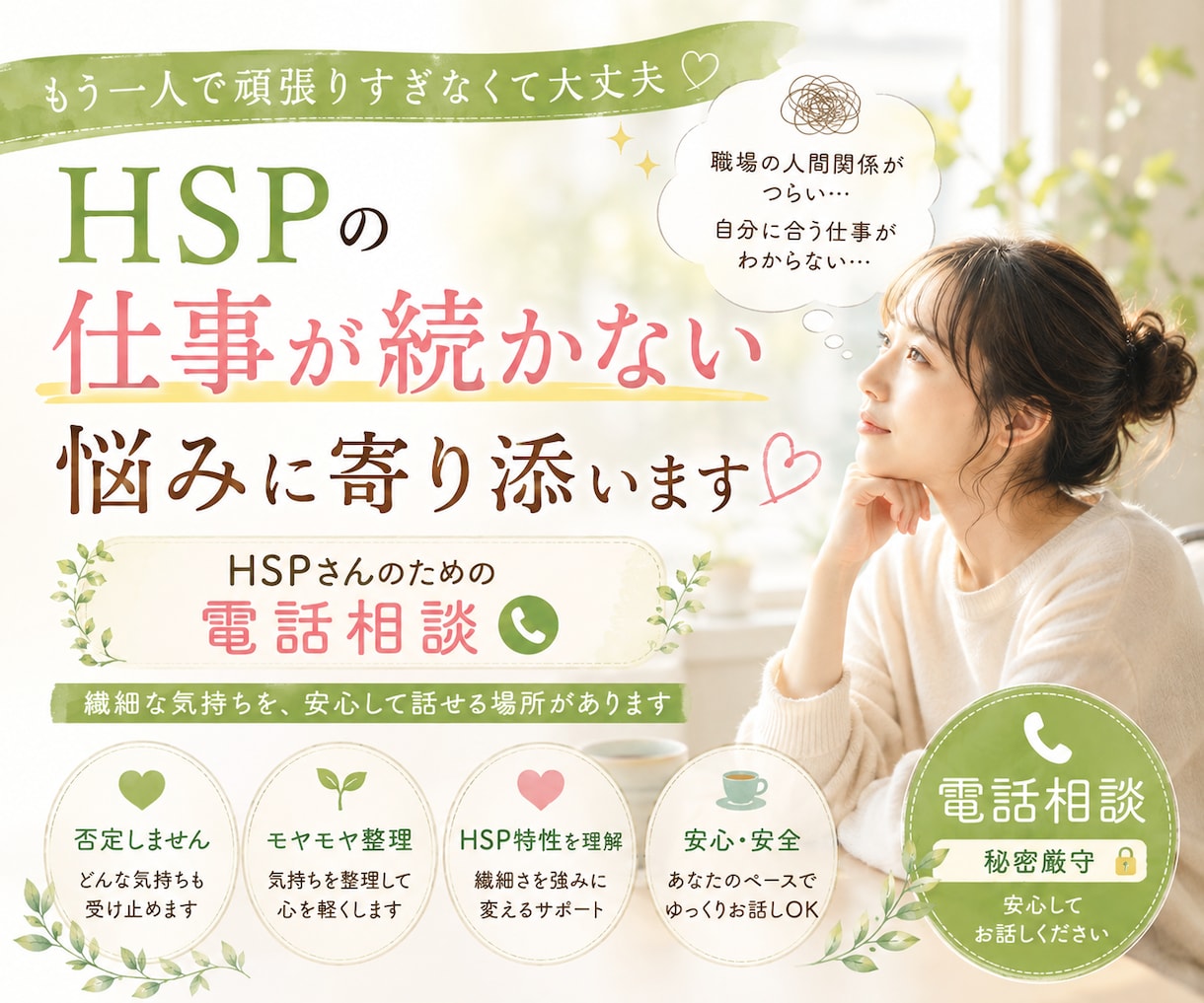HSPꕤ繊細さん｜仕事が続かない悩みに寄り添います また辞めてしまったと自分を責めて苦しむあなたの心を軽くします イメージ2