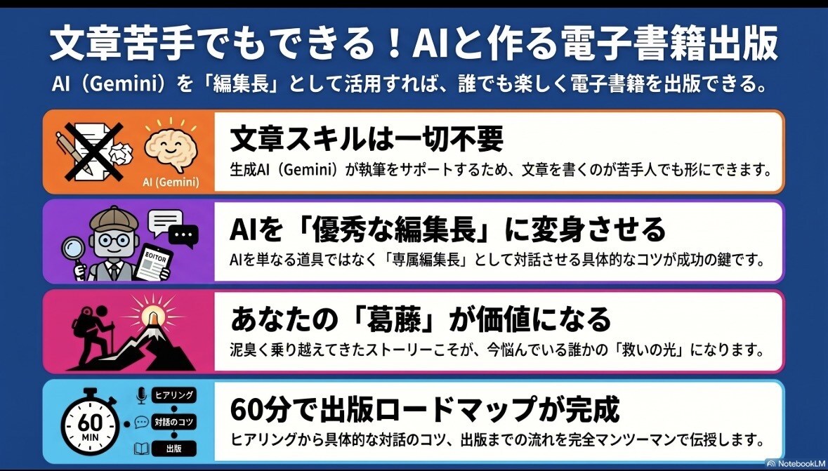 文章苦手でもできる！楽しい電子書籍作りを解説します 睡眠3時間の限界生活から僕を救った超・言語化出版ノウハウ イメージ3