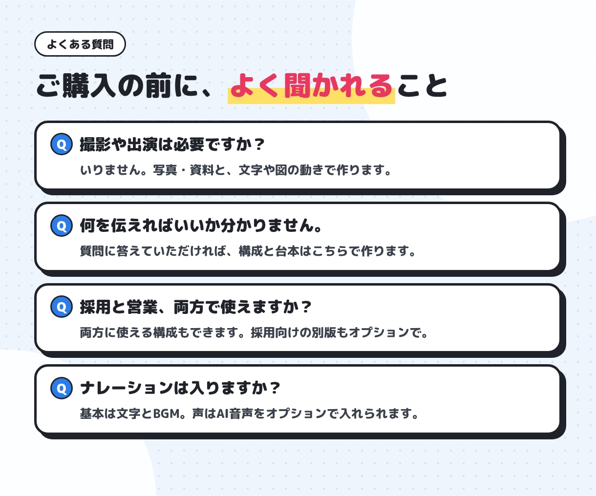 撮影なしで会社紹介・採用動画を作ります 写真と資料を送るだけ。構成・台本から丸ごとお任せ イメージ8