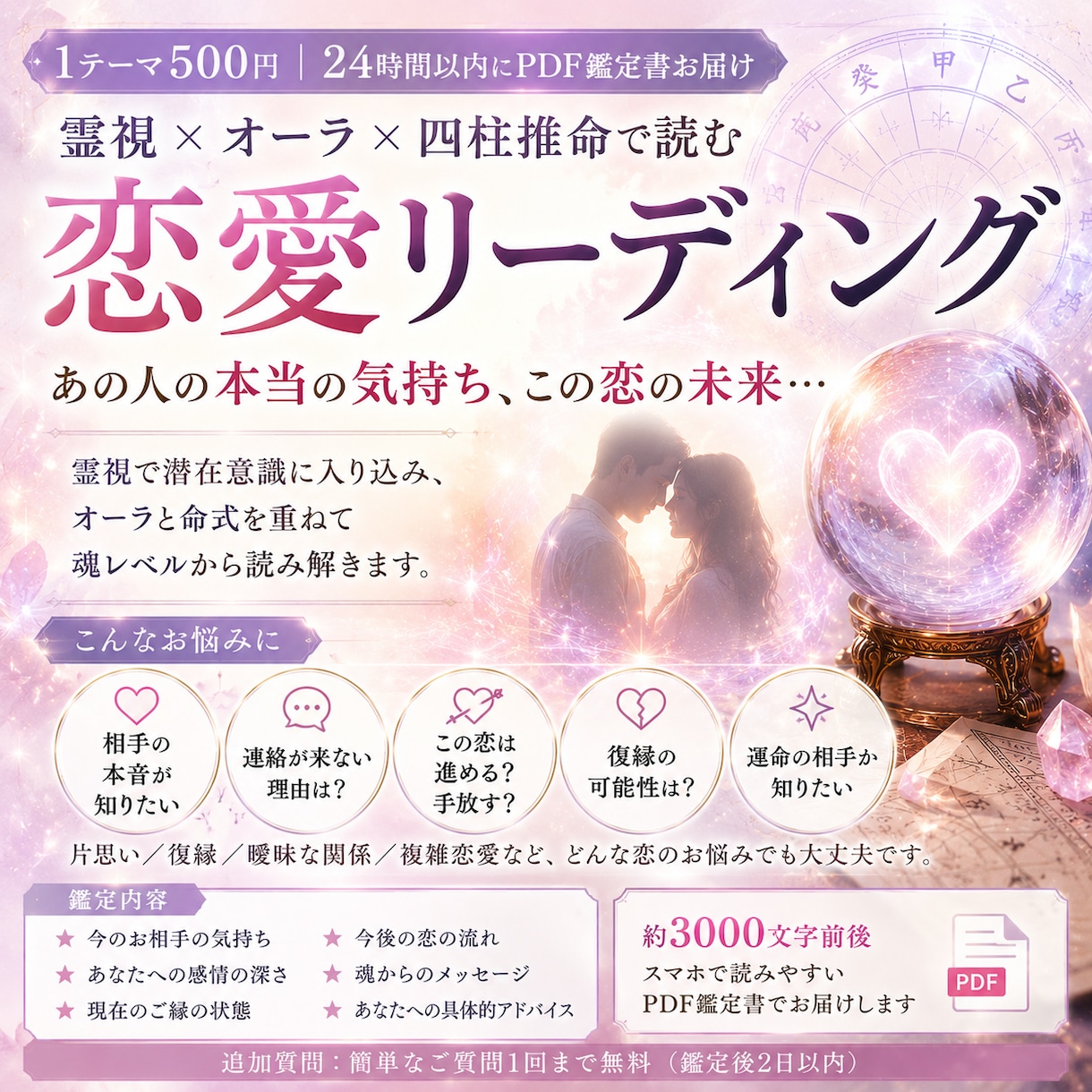 霊視と四柱推命で恋愛鑑定します あの人の本音は？この恋の行方は？ イメージ1