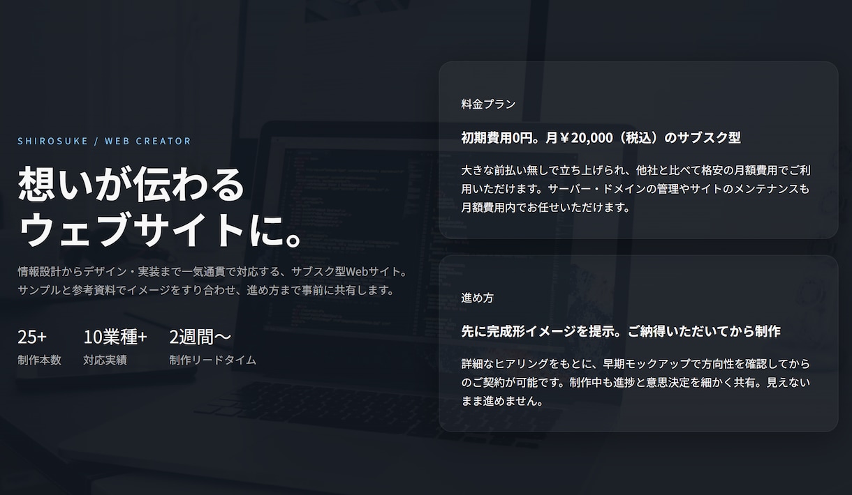 オリジナルWebサイトを制作しサブスクで提供します 最短2週間で製作し公開！運用まで格安でお任せいただけます！ イメージ1