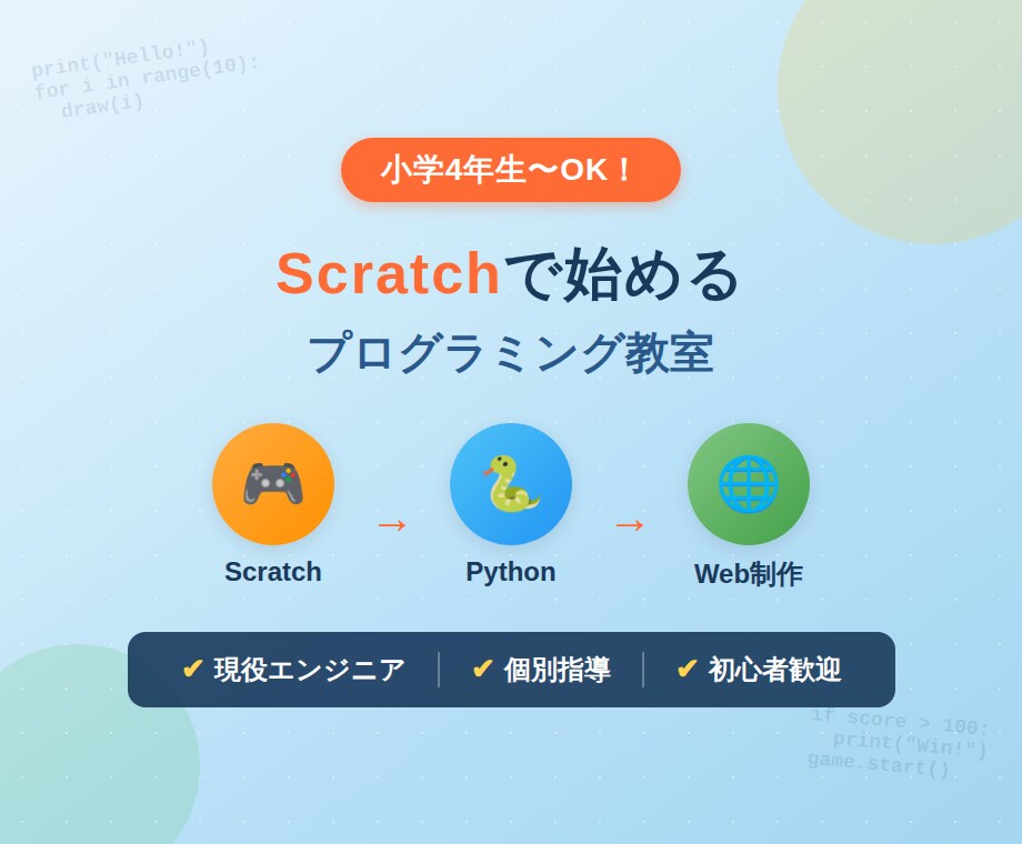 小学生からScratchとPythonを教えます ゲーム作りから始めてプログラムが書ける子に！ イメージ1
