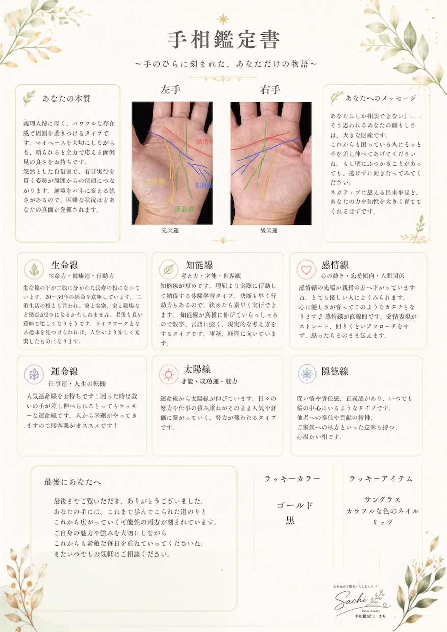 あなただけの手相鑑定書の作成いたします あなたの手にある線、意味を書込みます♫ イメージ4