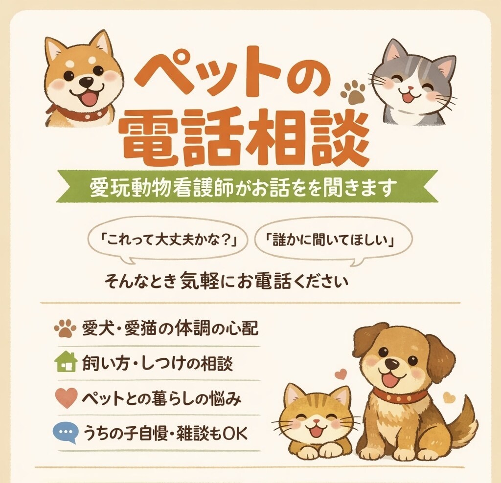 ペットのご相談、愛玩動物看護師が承ります 動物病院に行くほどではないけど気になることなどなど イメージ1