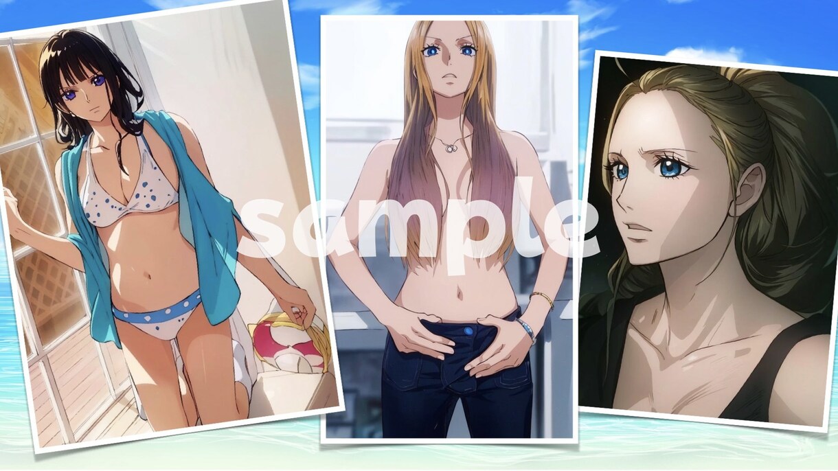 アニメONE PIECE風の美女イラスト制作します TVや映画のカラーアニメの作風です。私服/水着選べます！ イメージ1