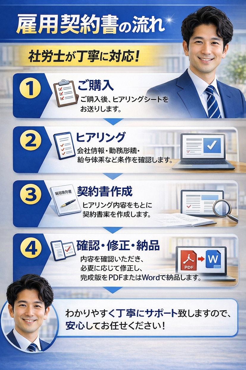 社労士が、最新法改正対応の雇用契約書を作成します 実務経験豊富な社労士が「本当に使える契約書」を作成します イメージ2