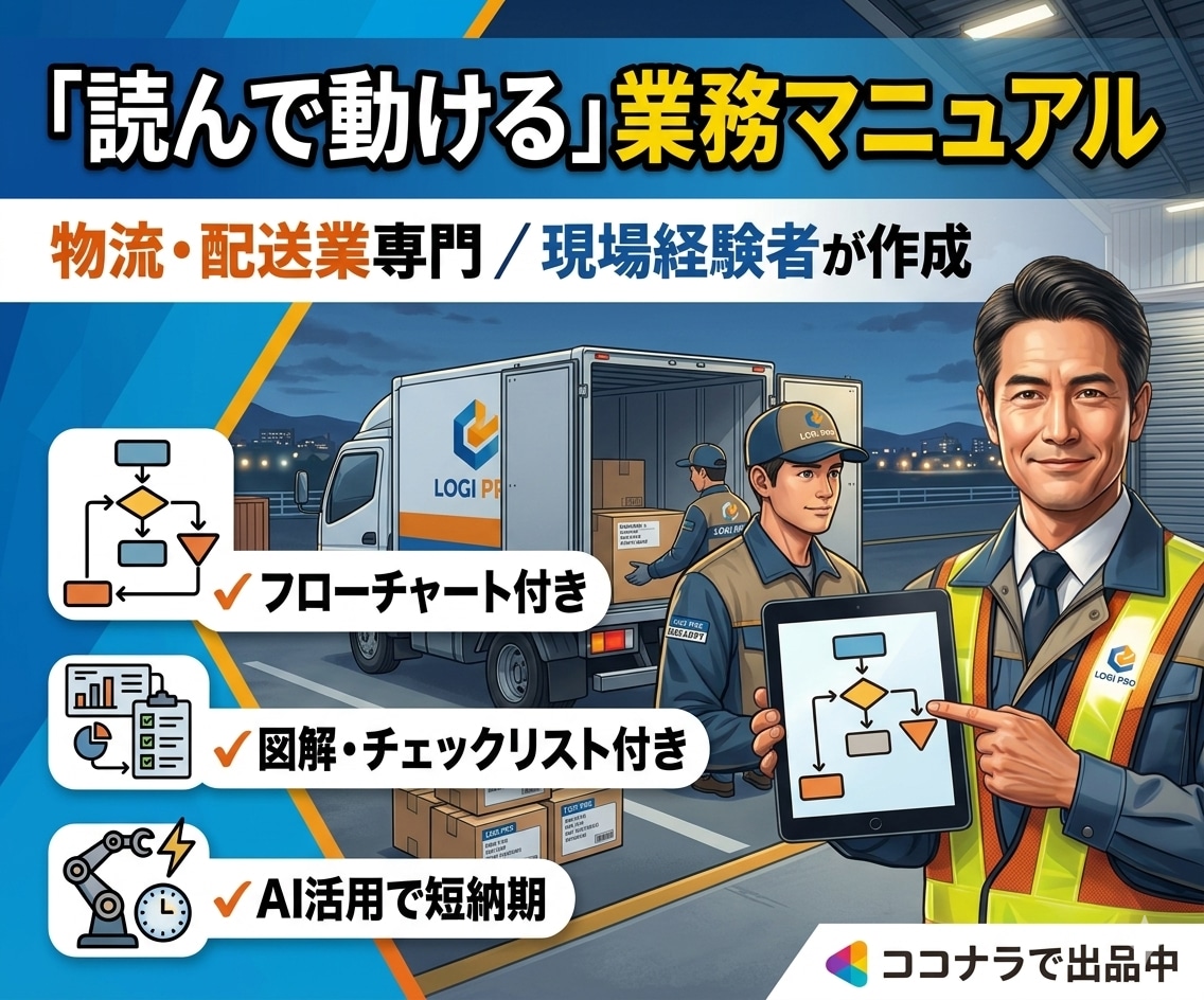 物流・配送業　読んで動ける業務マニュアル作成します 【配送・物流会社の教育担当へ】現場経験者が作成いたします。 イメージ1