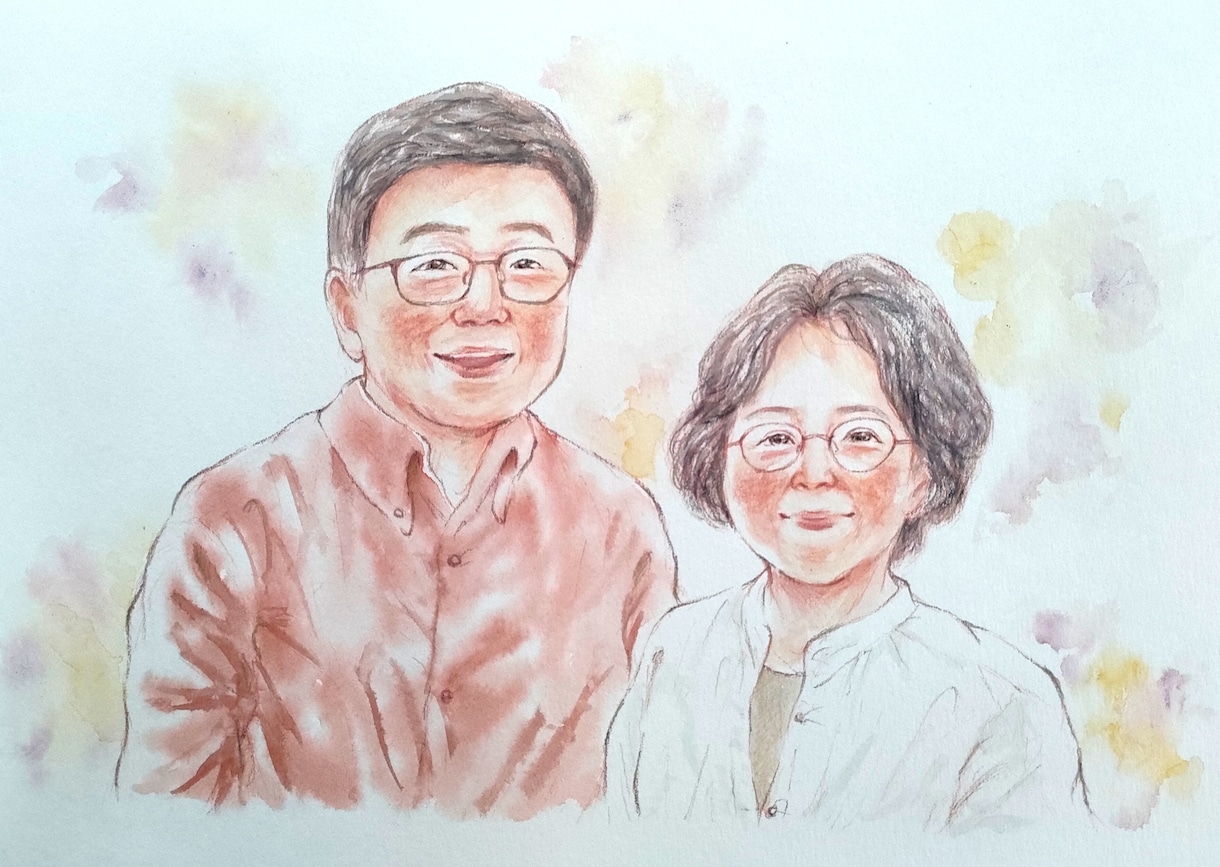 水彩で温かいタッチの似顔絵をお描きいたします 大切な人に世界に一つのギフトを贈りませんか(A4サイズ) イメージ1