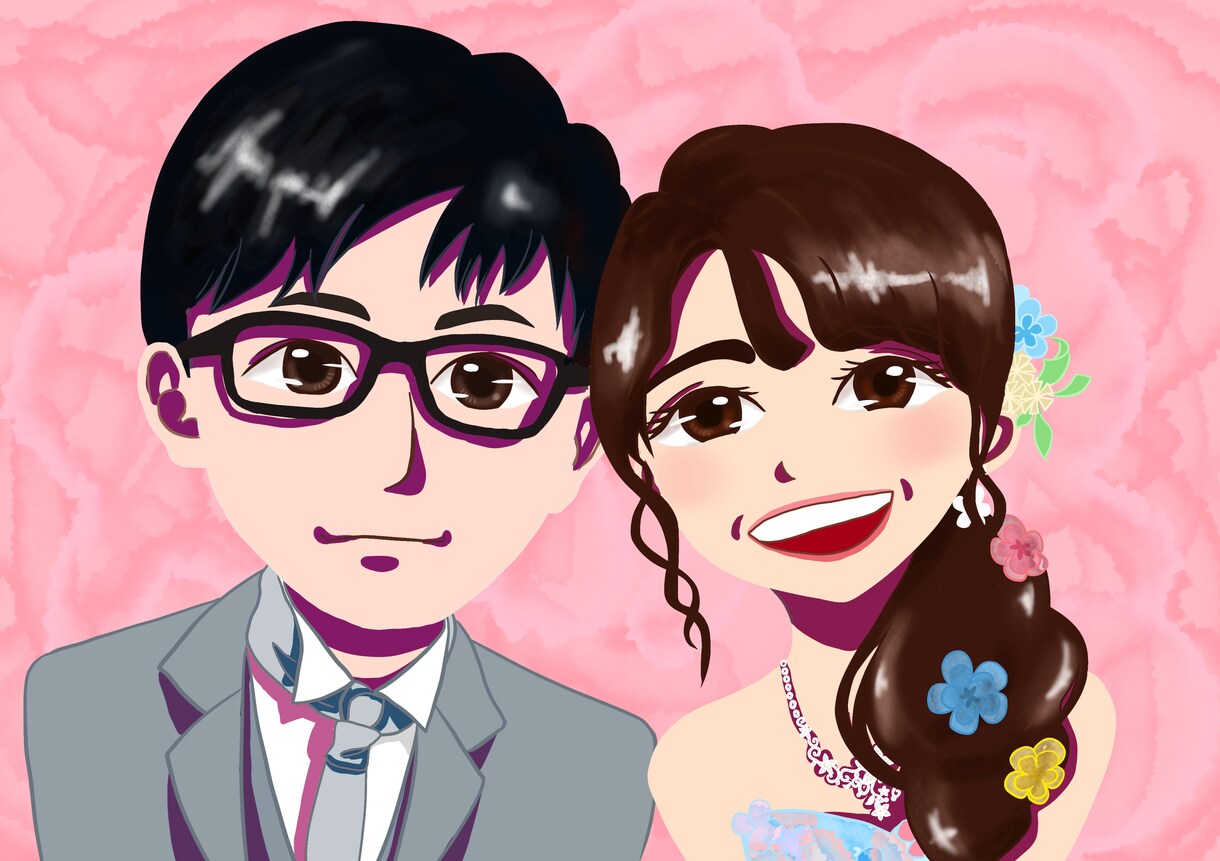諦めたドレス･着物も絵は自由自在！似顔絵描きます 結婚式！記念！思い出に！家族や恋人との似顔絵を残しませんか？ イメージ3
