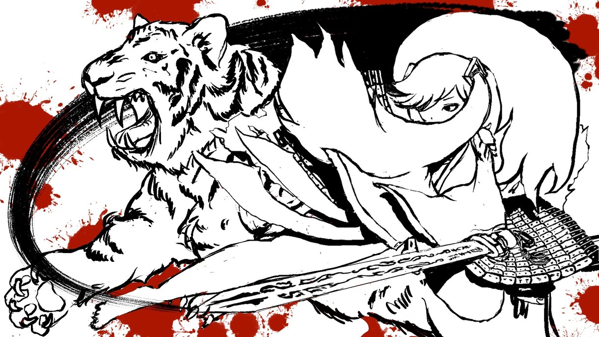 墨絵風、筆風タッチのイラスト描きます 墨絵風、筆描き風の動きのあるタッチで目を惹きます イメージ3
