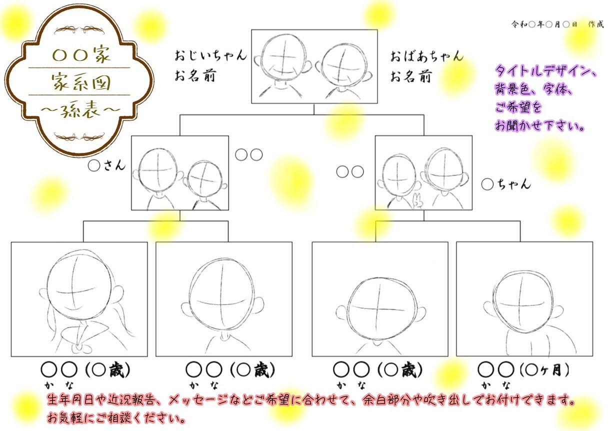 お子様をメインにした家系図を作成致します (ひい)おじいちゃん・おばあちゃんに大好評頂☆彡 イメージ2