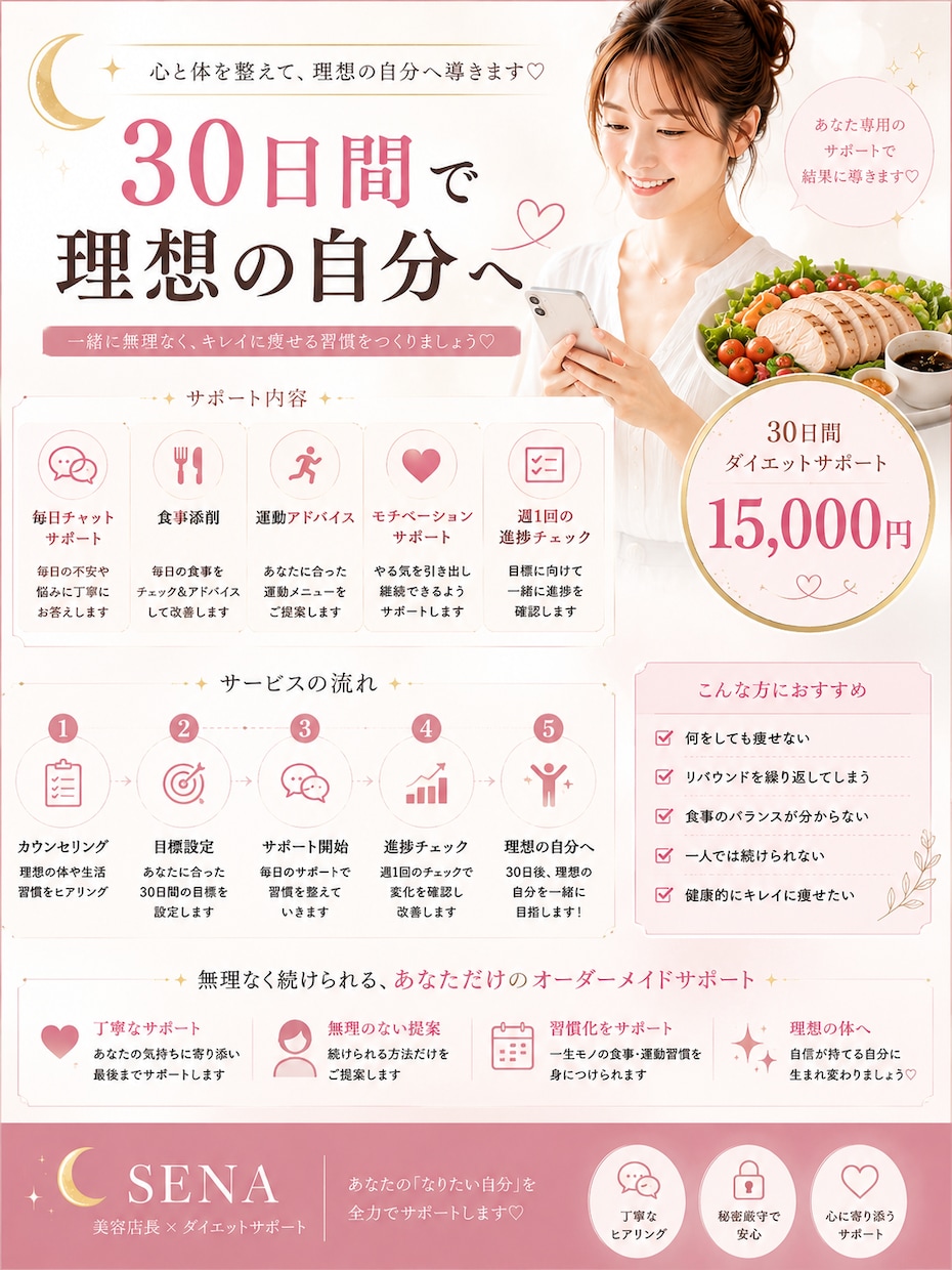 30日間ダイエットを徹底サポートします エステサロン店長が30日間あなたに寄り添います イメージ1