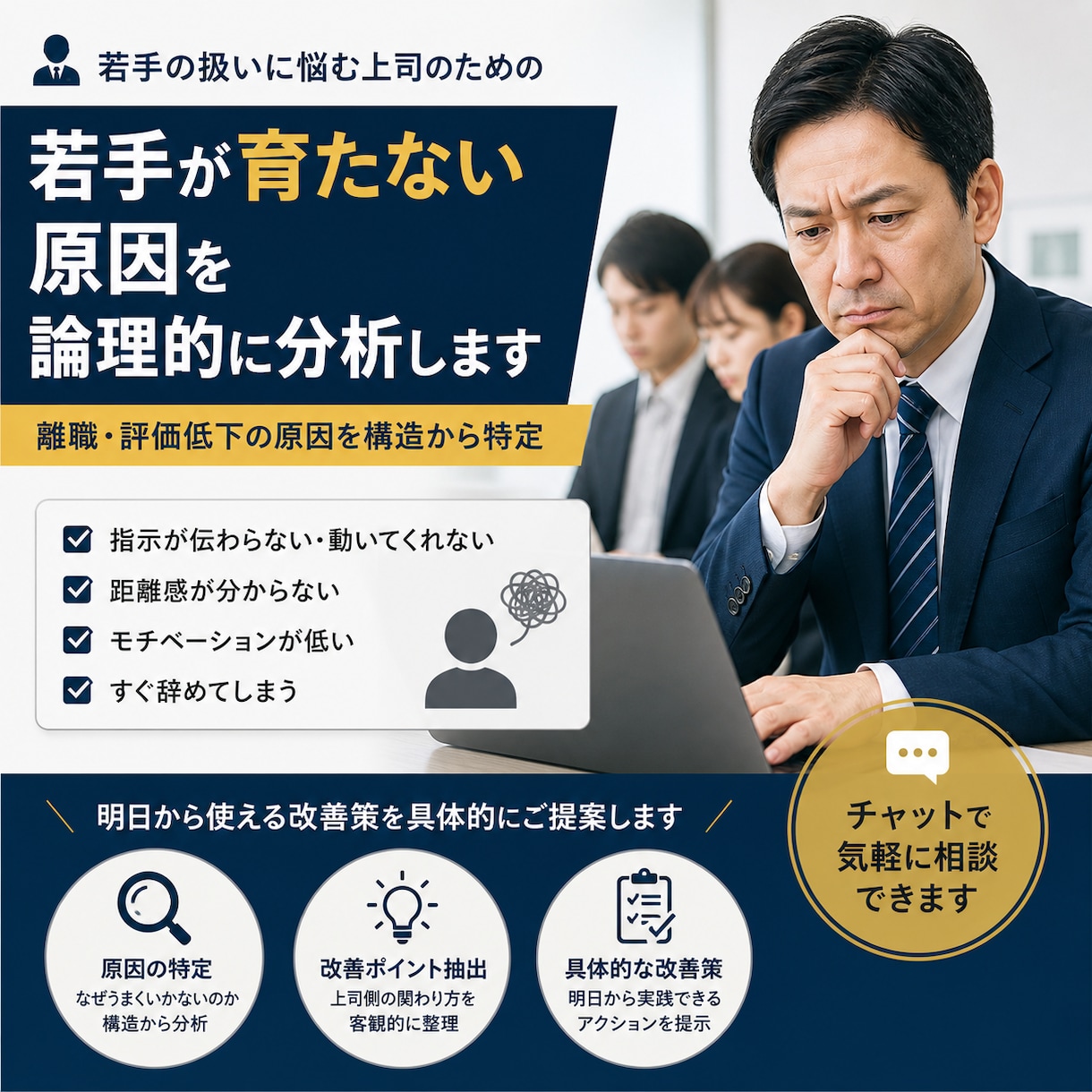 若手が育たない原因を論理的に分析します 離職・評価低下の原因を構造から特定 イメージ1