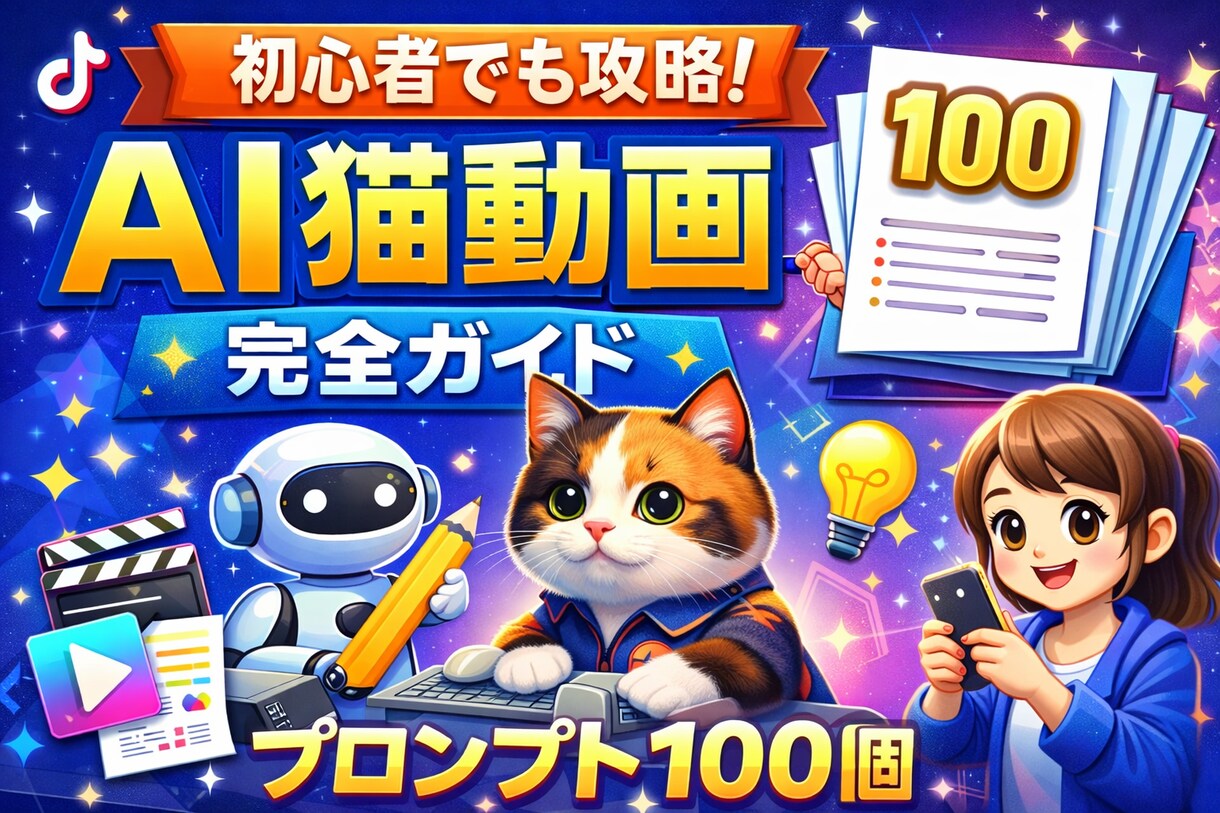 AI猫動画の作り方とプロンプト100お渡しします 初心者向けAI猫動画作成ガイドPDF イメージ3