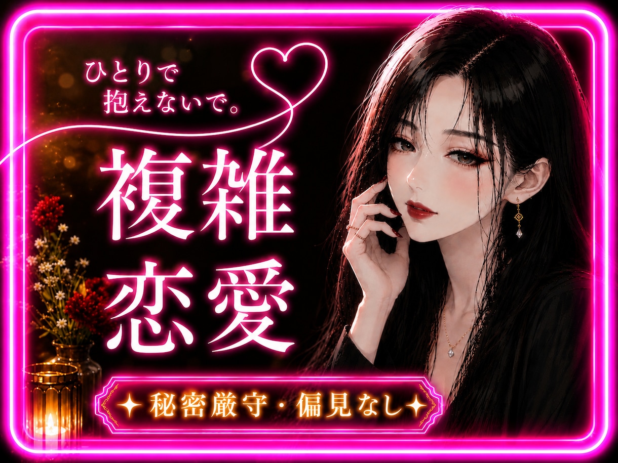 不倫・複雑な恋愛❤️経験者がお悩みを聞きます 不倫・複雑恋愛のお悩み、事情を偏見なく聞きます。秘密厳守㊙️ イメージ1