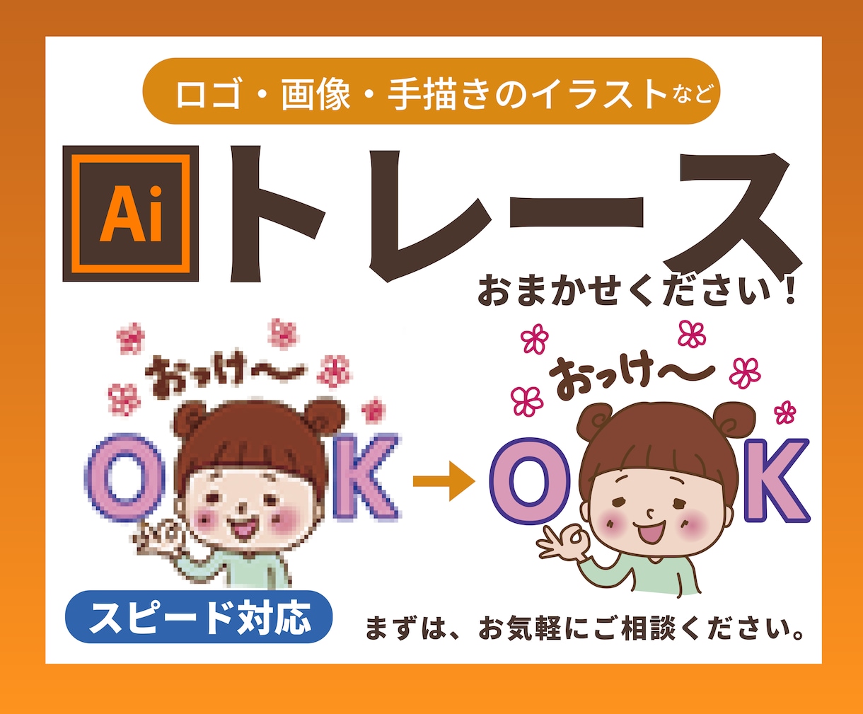 ロゴや画像や手描きイラストをAiでトレースします 丁寧、親切、スピード対応おまかせください！ イメージ1