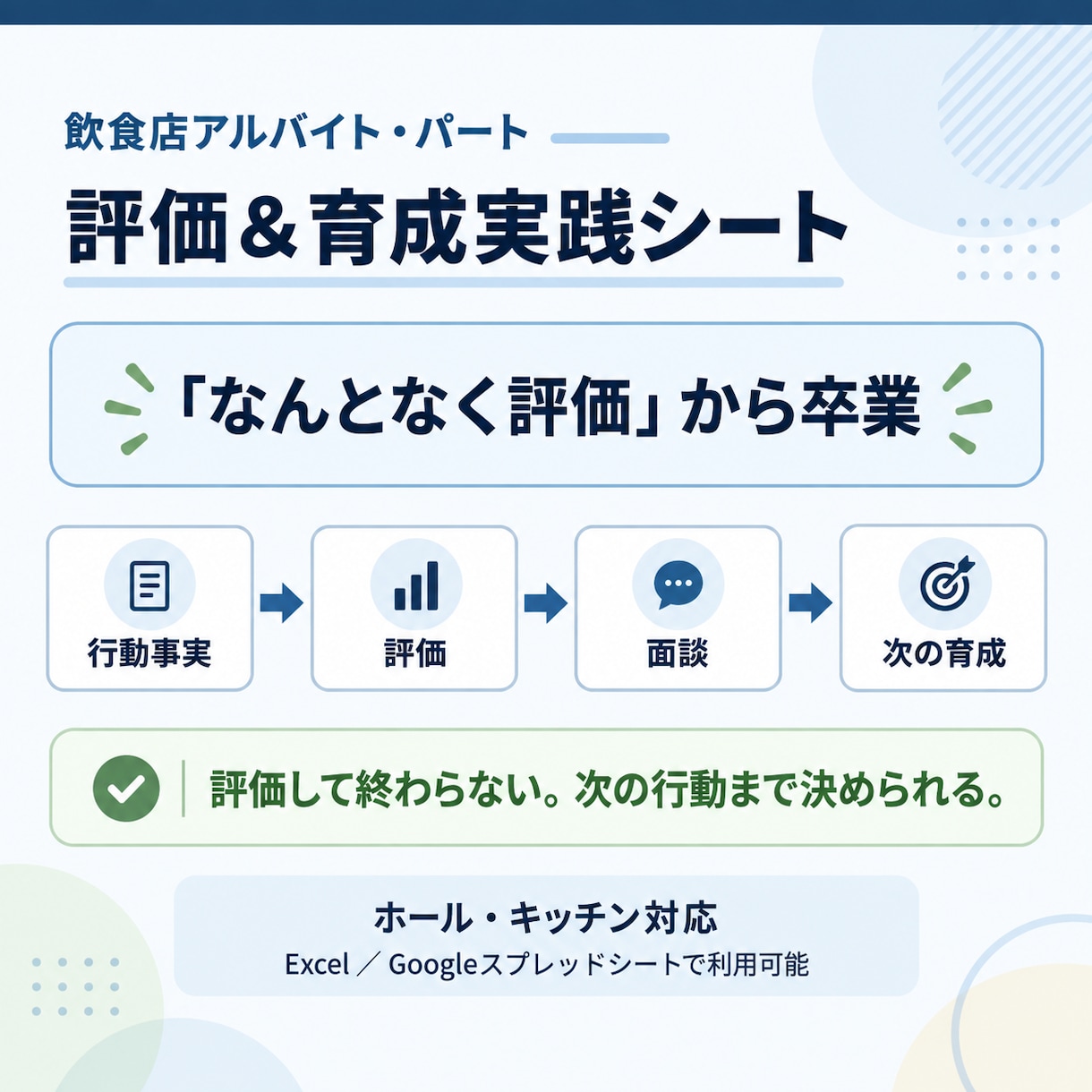 飲食店アルバイトの評価・育成シートを提供します 評価して終わらない。面談と次の育成までつなげます イメージ2