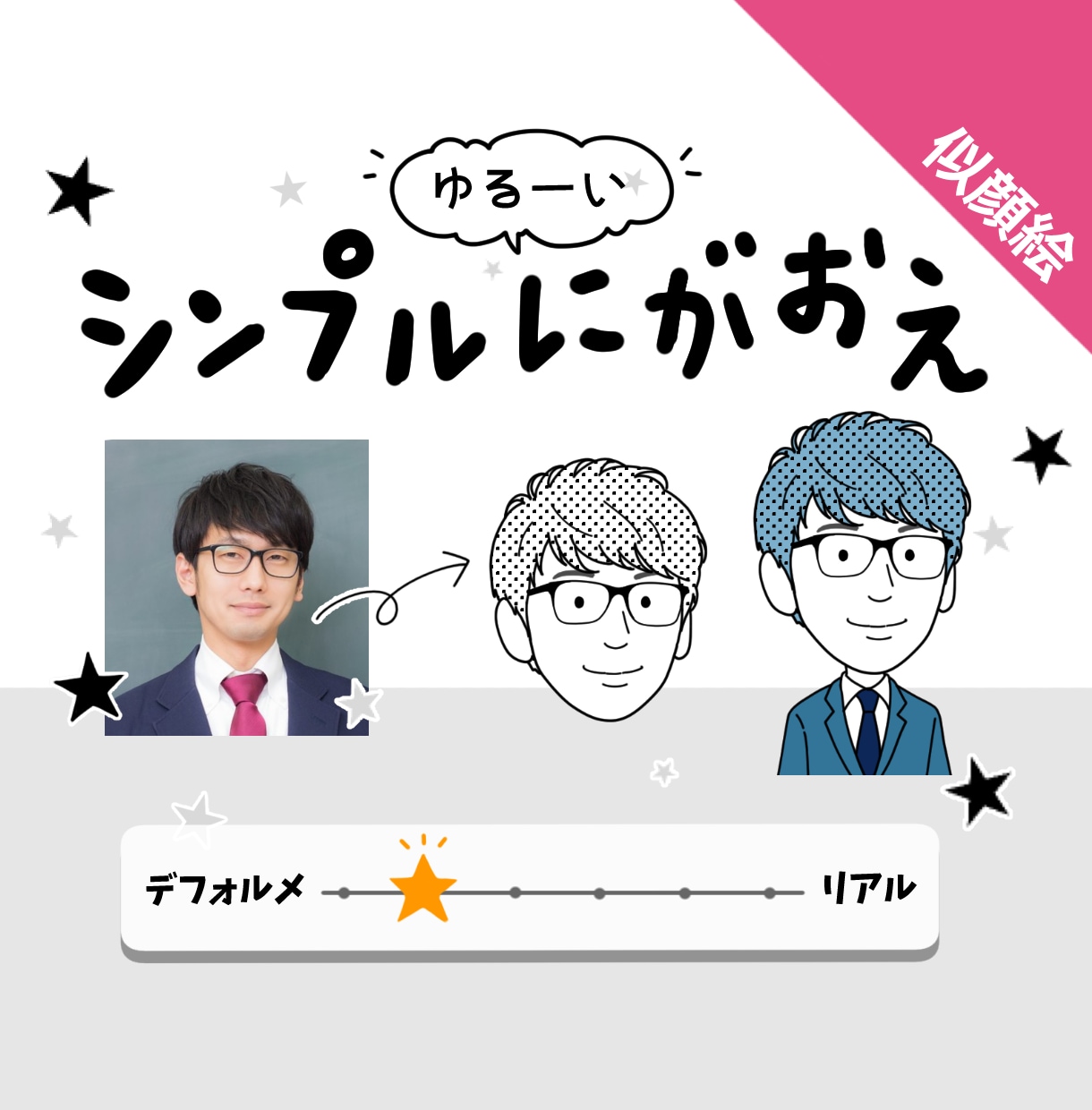 まるい目の★ゆるくてシンプルな似顔絵お描きします ゆる～い感じにしたい、似すぎない方が‥という方にオススメ！ イメージ1